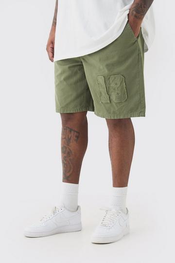 Plus Korte Baggy Shorts Met Elastische Taille khaki