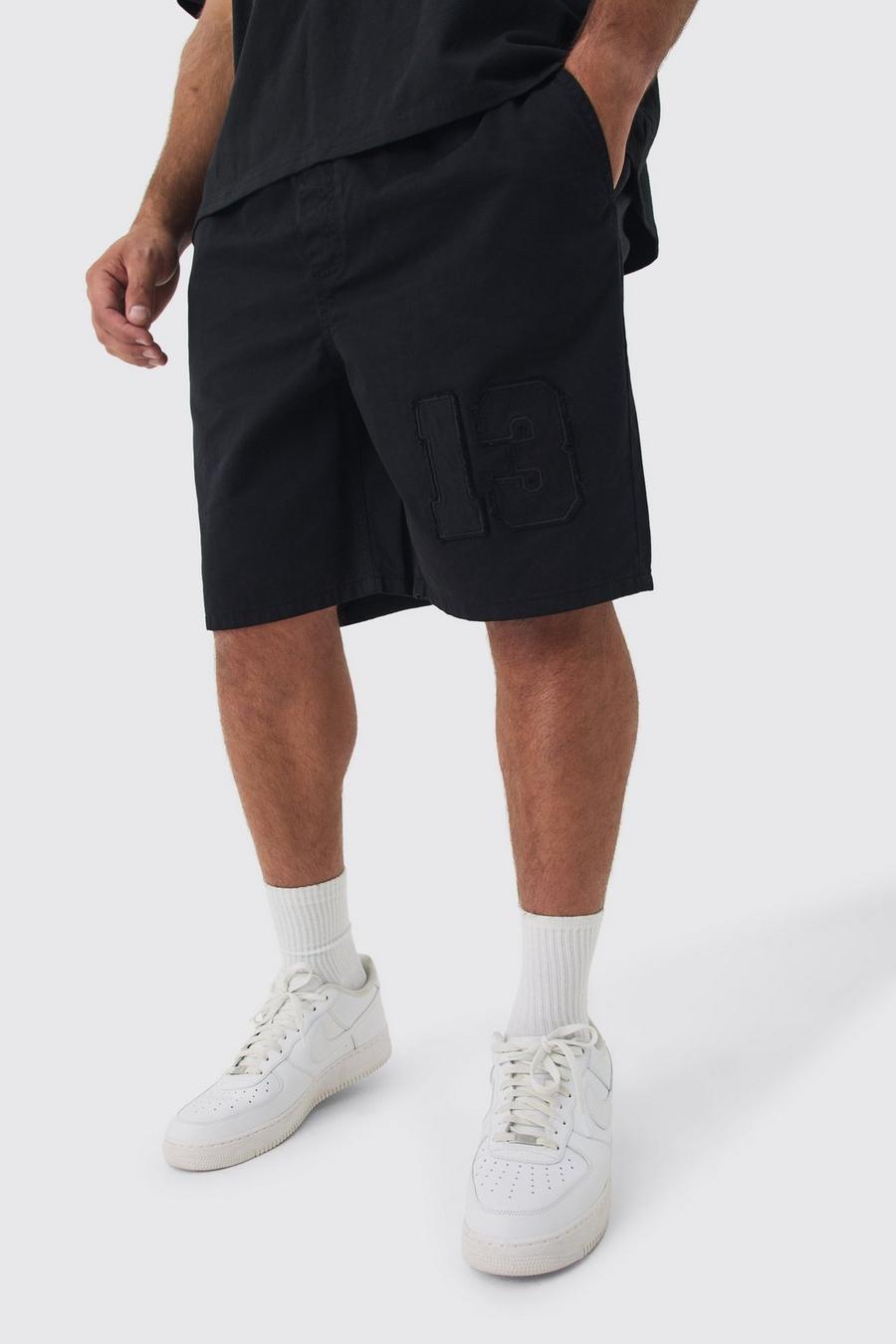 Black Plus Elastic Waist Applique Short Length Relaxed Shorts