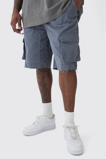 Plus Fixed Waist Raw Hem Relaxed Cargo Shorts charcoal