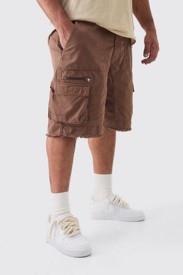 Plus Fixed Waist Raw Hem Relaxed Cargo Shorts chocolate