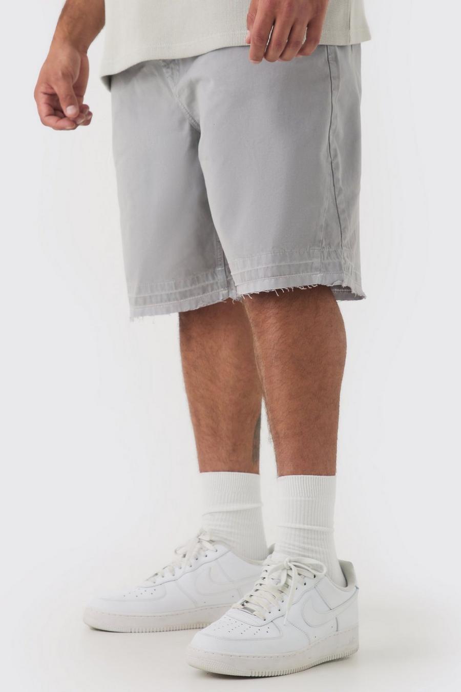 Grey Plus Fixed Waist Raw Hem Relaxed Gusset Shorts