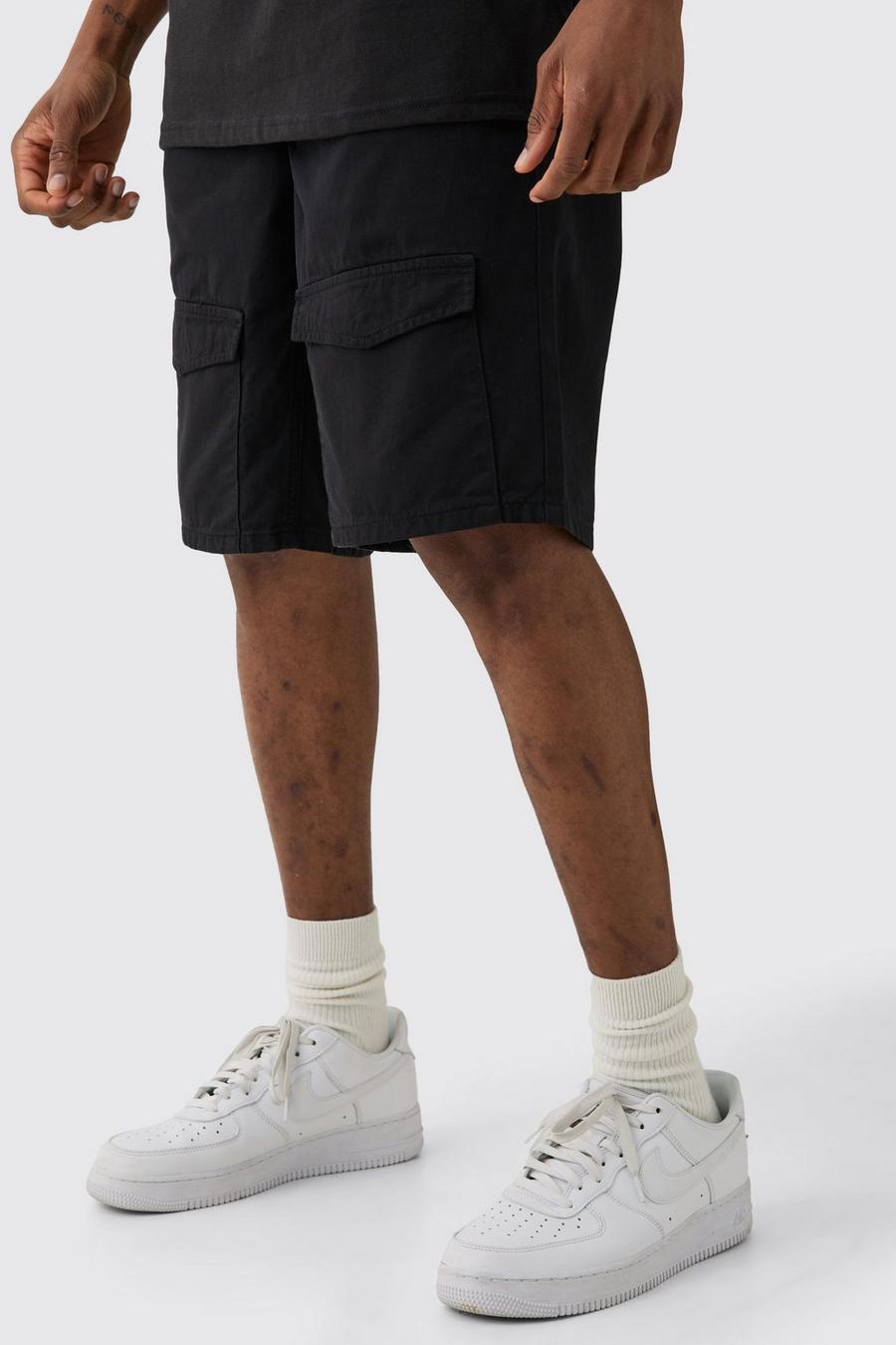 Black Tall Elastic Waist Relaxed Bungee Shorts image number 1