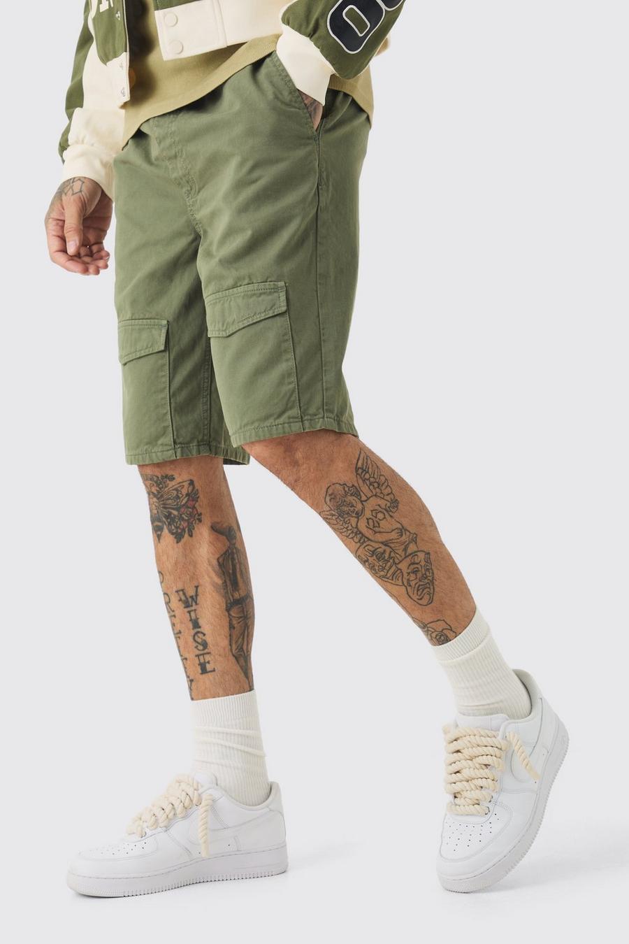 Khaki Tall Elasticated Waist Relaxed Bungee Cord Shorts image number 1