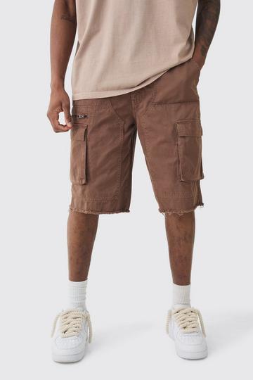 Tall Fixed Waist Raw Hem Relaxed Cargo Shorts chocolate