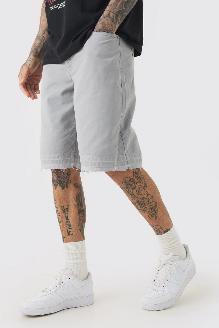 Grey Tall Fixed Waist Raw Hem Relaxed Gusset Shorts