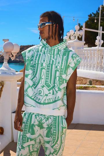 Oversized Boxy All Over Printed Interlock Hoodie green