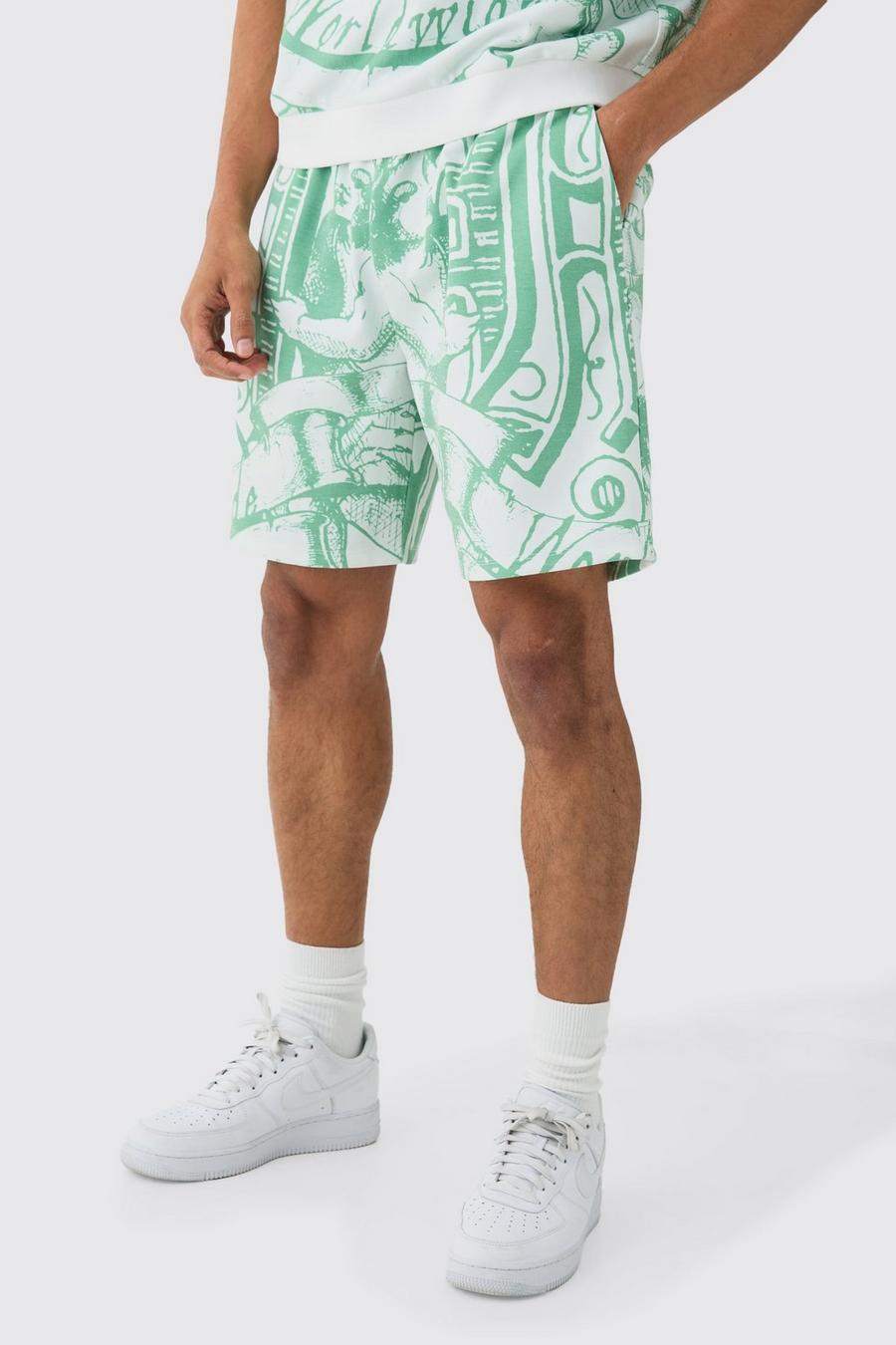 Green Relaxed Mid Length All Over Print Short 