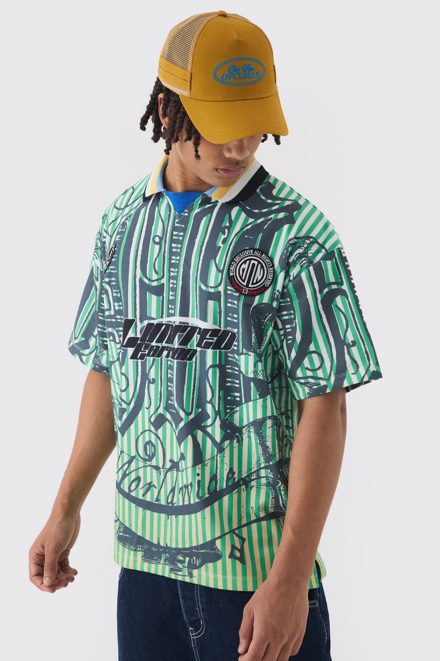 Green Oversized Striped Applique Football T-shirt