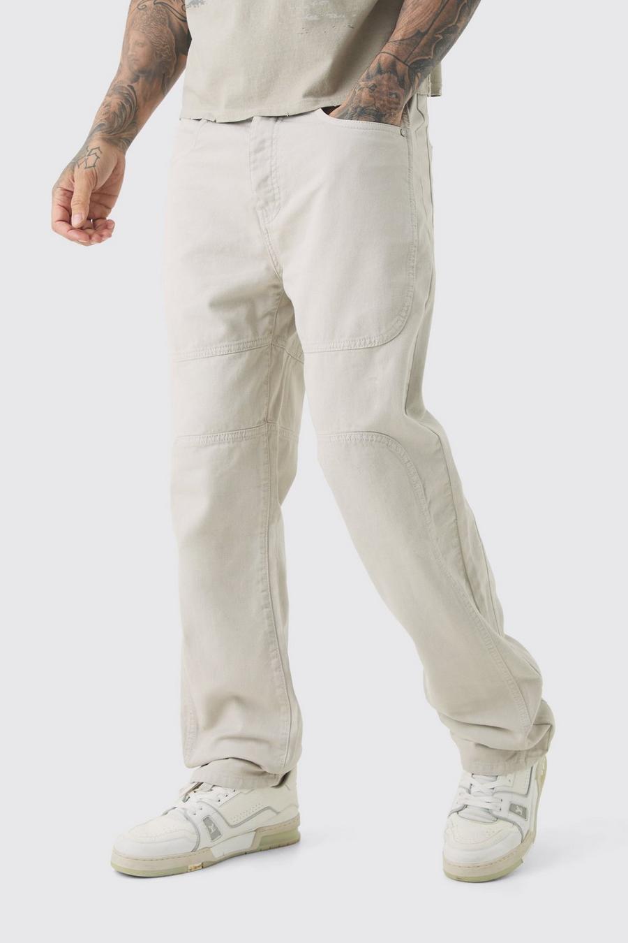 Tall Stitch Panel Overdye Trousers In Stone