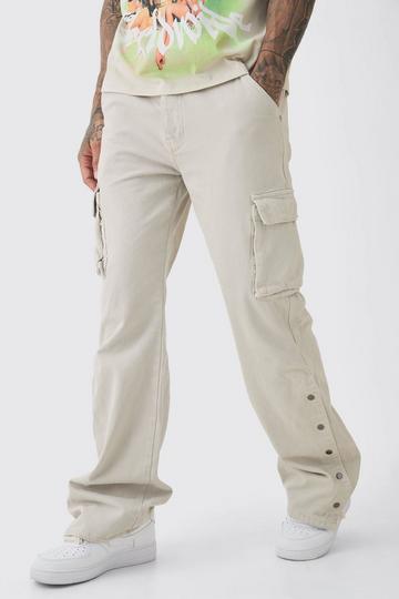 Tall Baggy Flared Overdye Cargo Broek Met Drukknoopjes stone