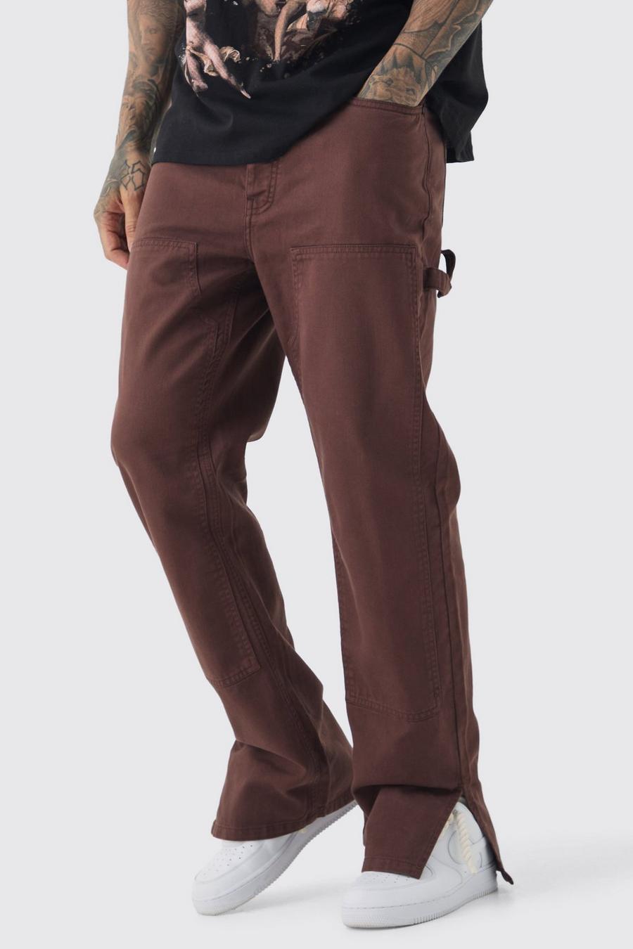 Tall Relaxed Overdye Carpenter Split Hem Trouser In Chocolate image number 1