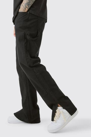 Black Tall Relaxed Overdye Carpenter Split Hem Pants In Black