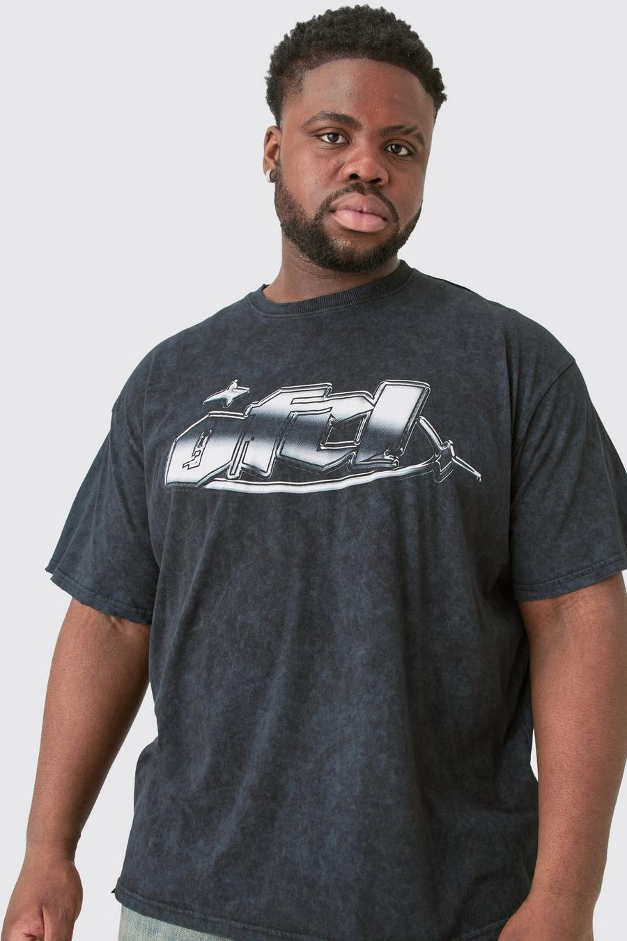 Grande taille - T-shirt oversize délavé à imprimé graffiti, Charcoal image number 1