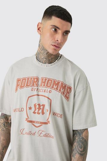 Tall Distressed Oversized Overdye Varsity T-shirt sand