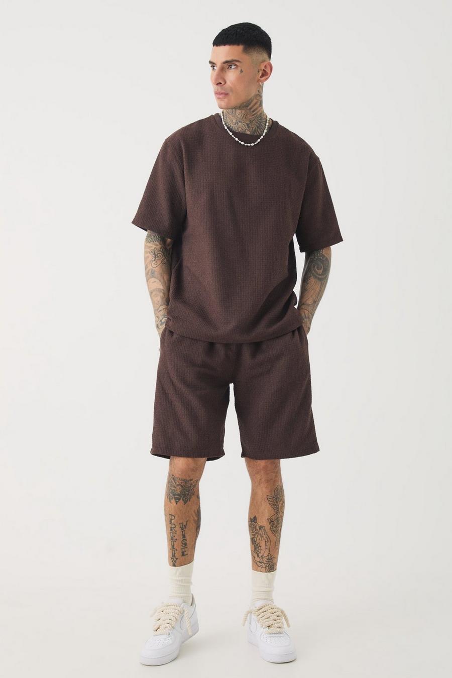 Chocolate Tall Jacquard T-shirt & Relaxed Short Set image number 1