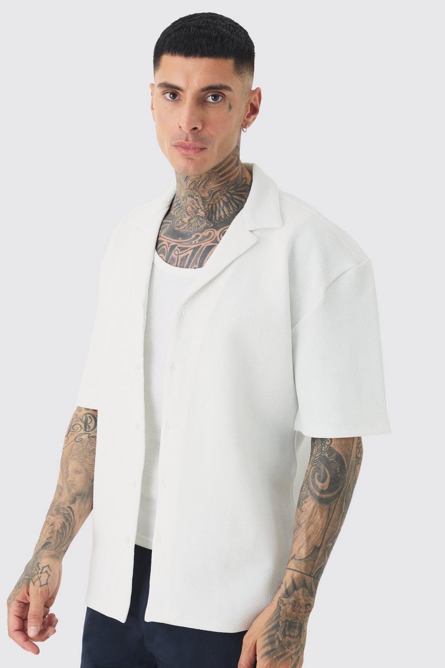 Tall Herringbone Detail Revere Shirt In White image number 1