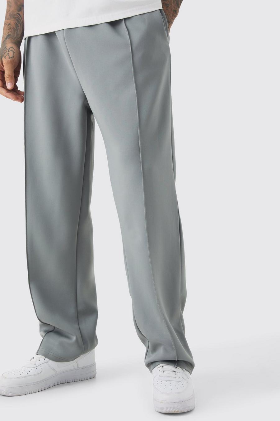 Grey Tall Tricot Pin Tuck Relaxed Fit Trousers