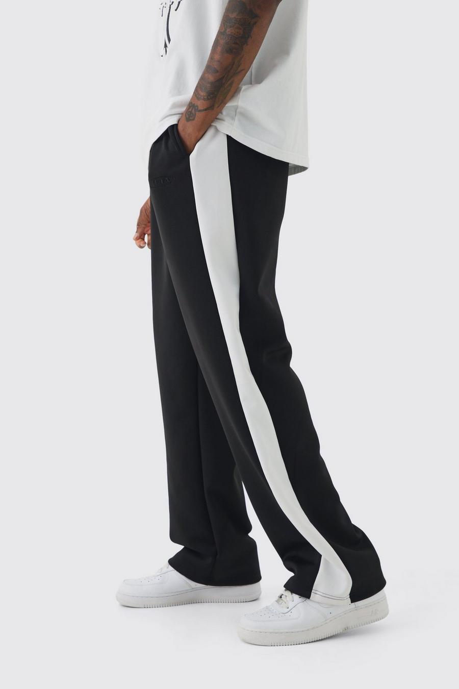 Black Tall Tricot Side Panel Embroidered Relaxed Fit Trousers