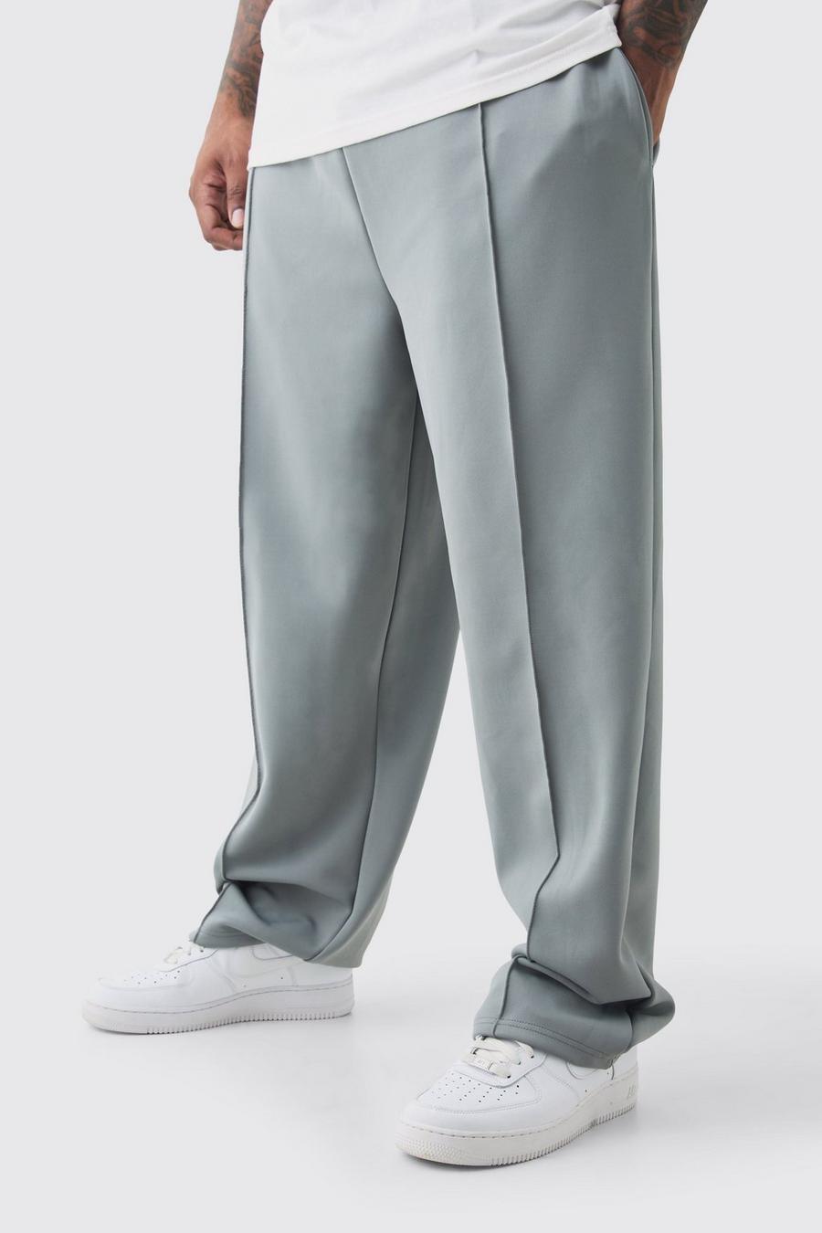 Grey Plus Tricot Pin Tuck Relaxed Fit Trousers image number 1