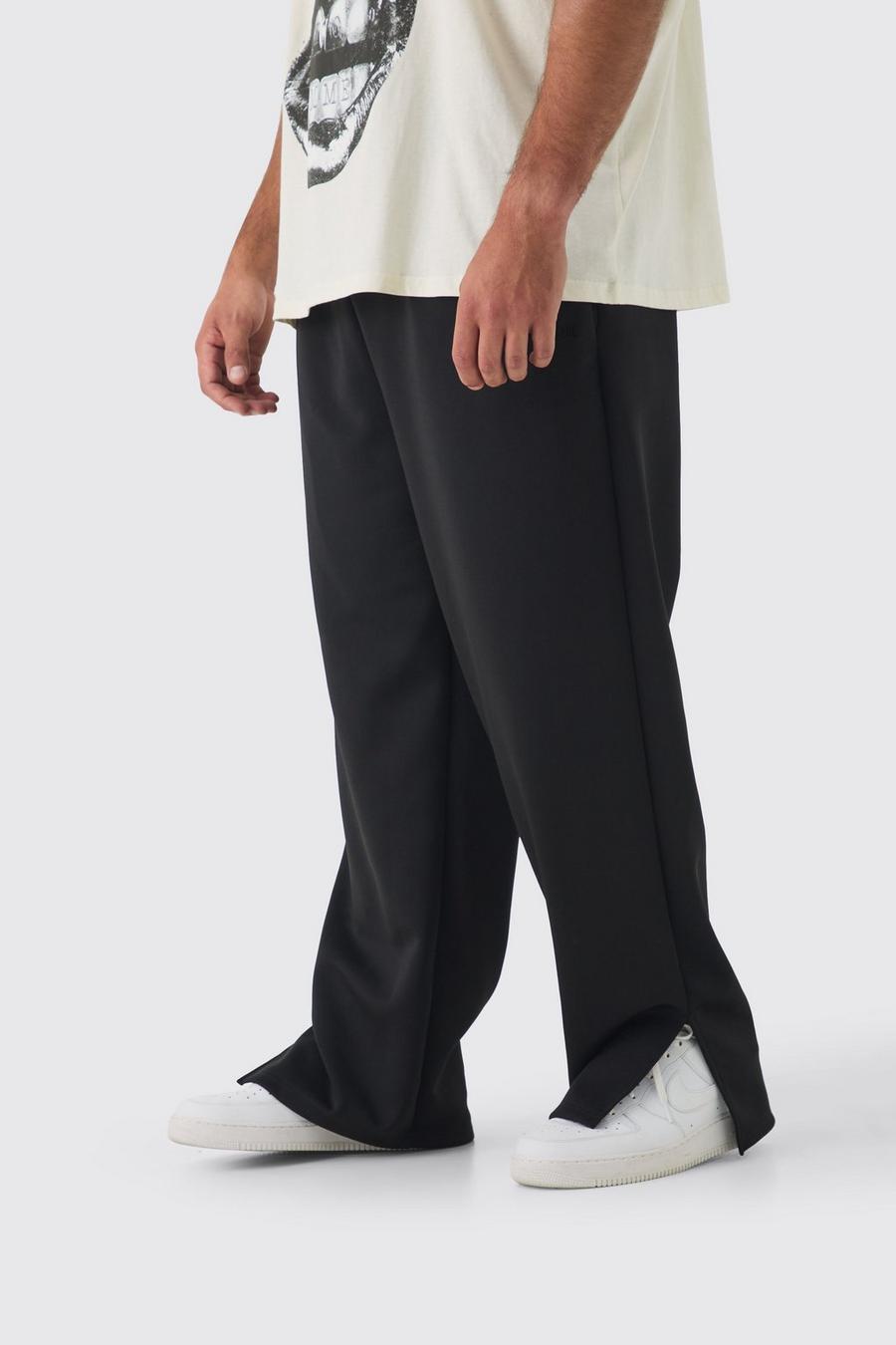 Black Plus Tricot Embroidered Split Hem Relaxed Fit Trousers