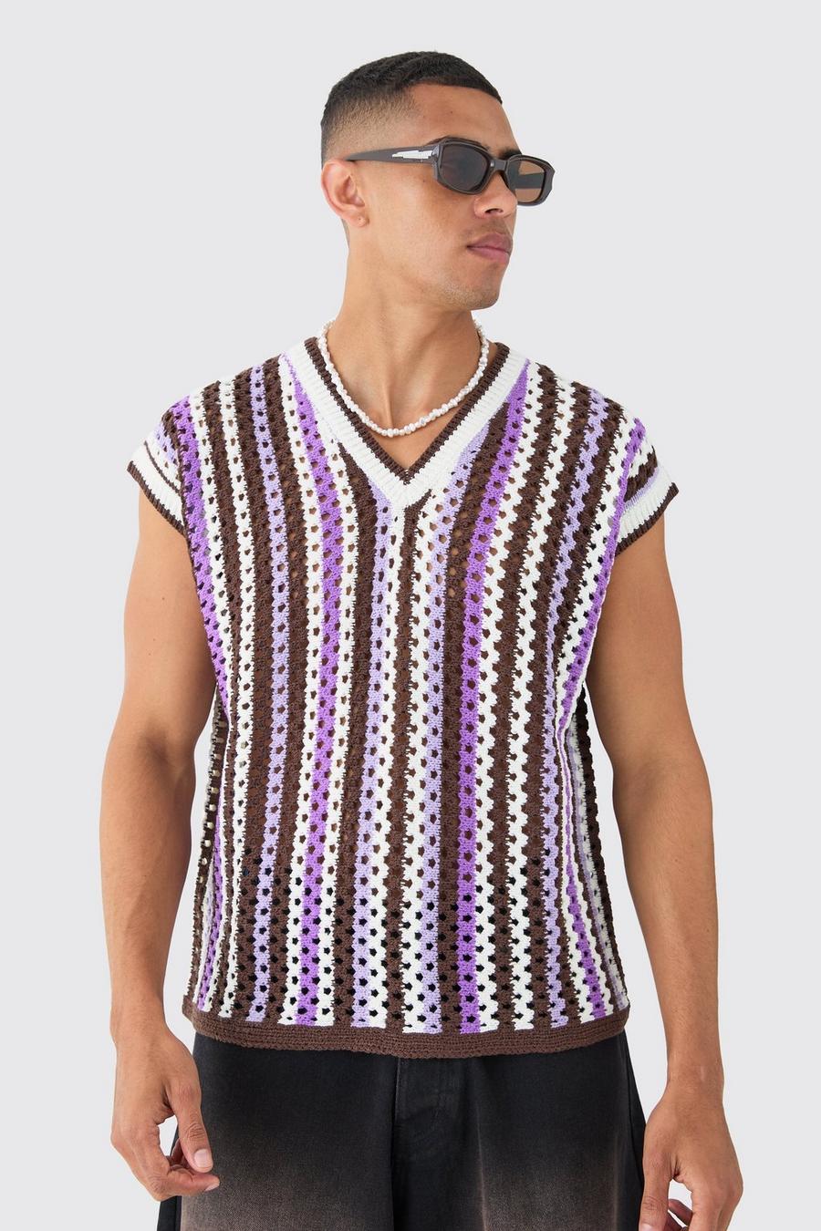 Ecru Oversize mönstrad tröja med V-ringning
