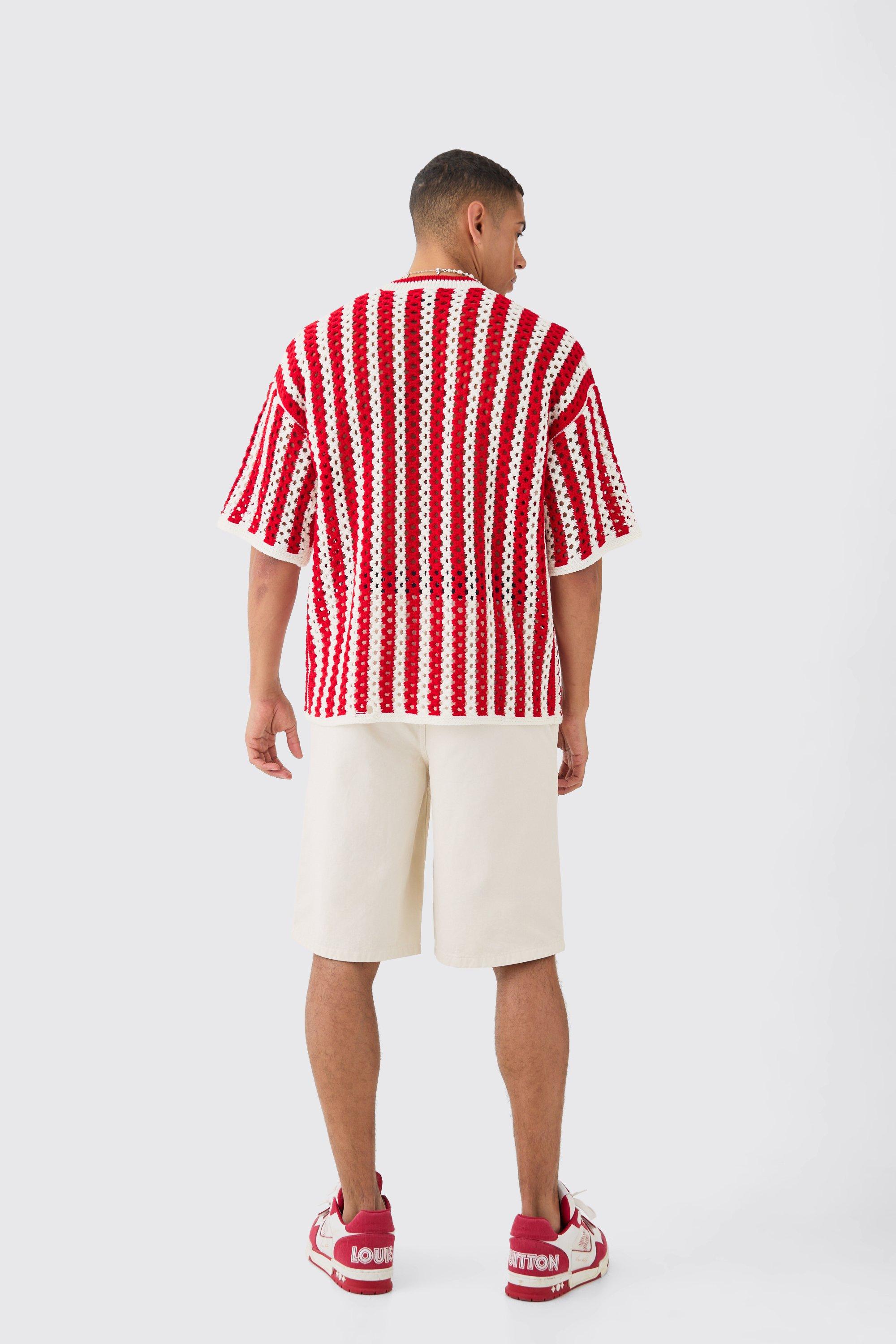 【boohoo】Relaxed Fit Striped Hem Open Stitch Knitted Shirt Shirts | Relaxed Fit Striped Hem Open Stitch Knitted Shirt