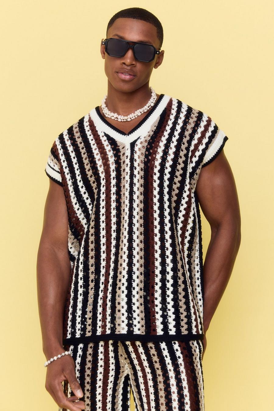 Chocolate Oversize mönstrad tröja med V-ringning image number 1