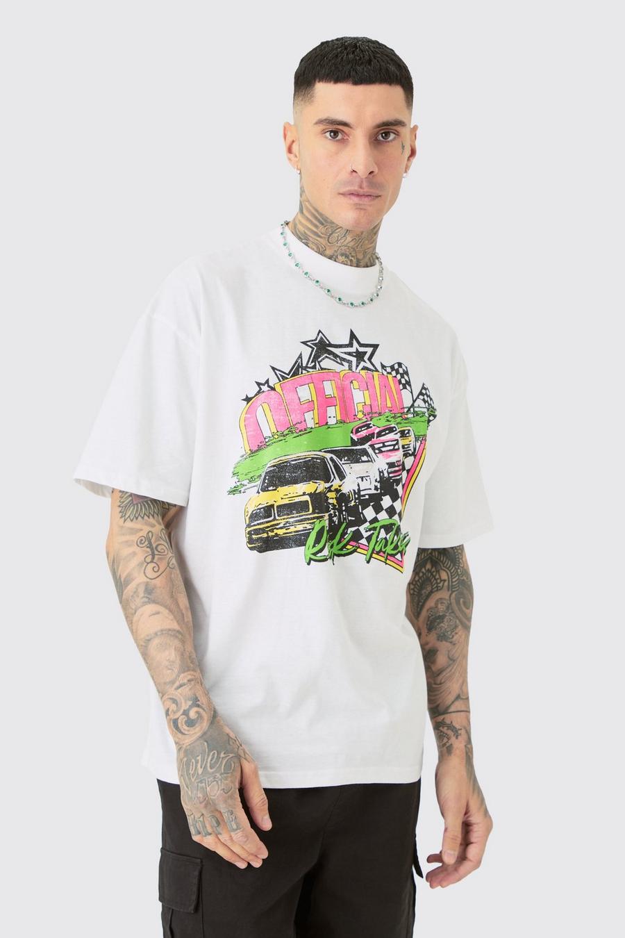 T-shirt Tall oversize da Motociclista in colori fluo, White image number 1