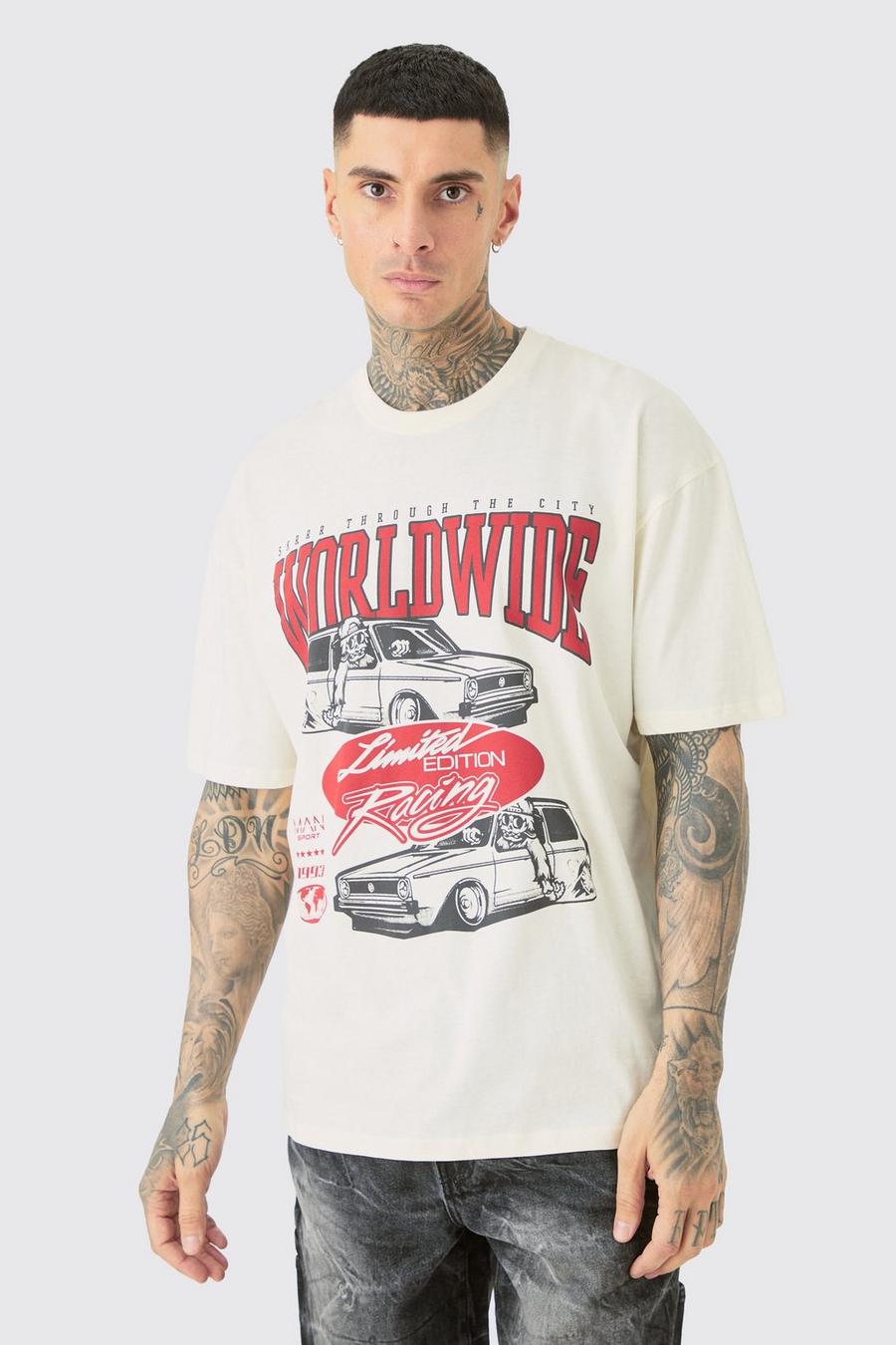 Ecru Tall Oversized Car Graphic T-shirt image number 1