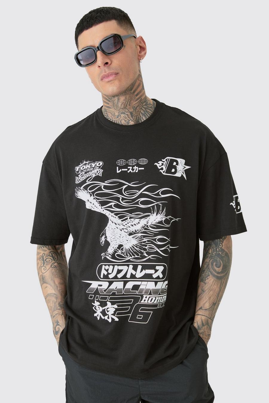 Tall T-Shirt mit Adler-Print, Black image number 1