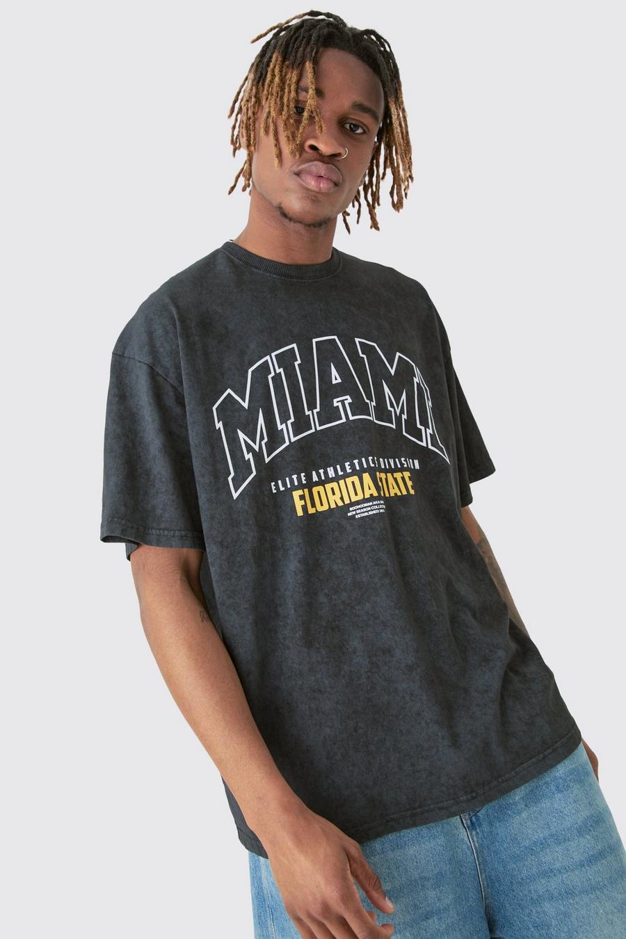 Charcoal Tall Acid Wash Miami T-shirt