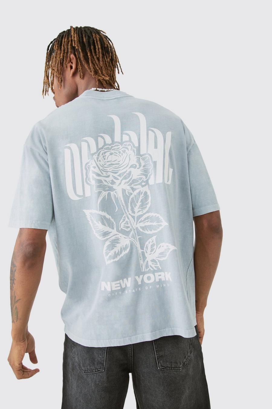 Tall Rose Graphic Back Print T-shirt, Grey