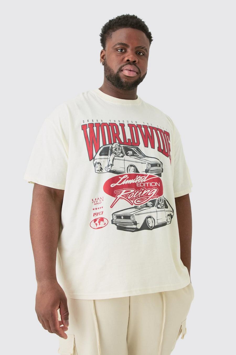 Grande taille - T-shirt oversize à imprimé voiture, Ecru image number 1