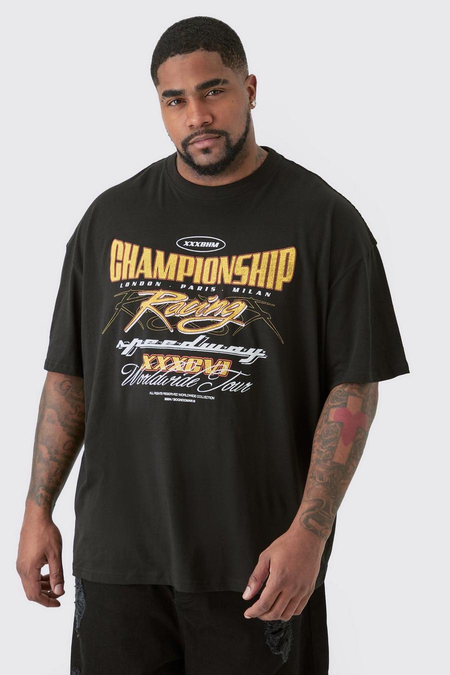 Plus Oversized Championship Moto Graphic T-shirt, Black