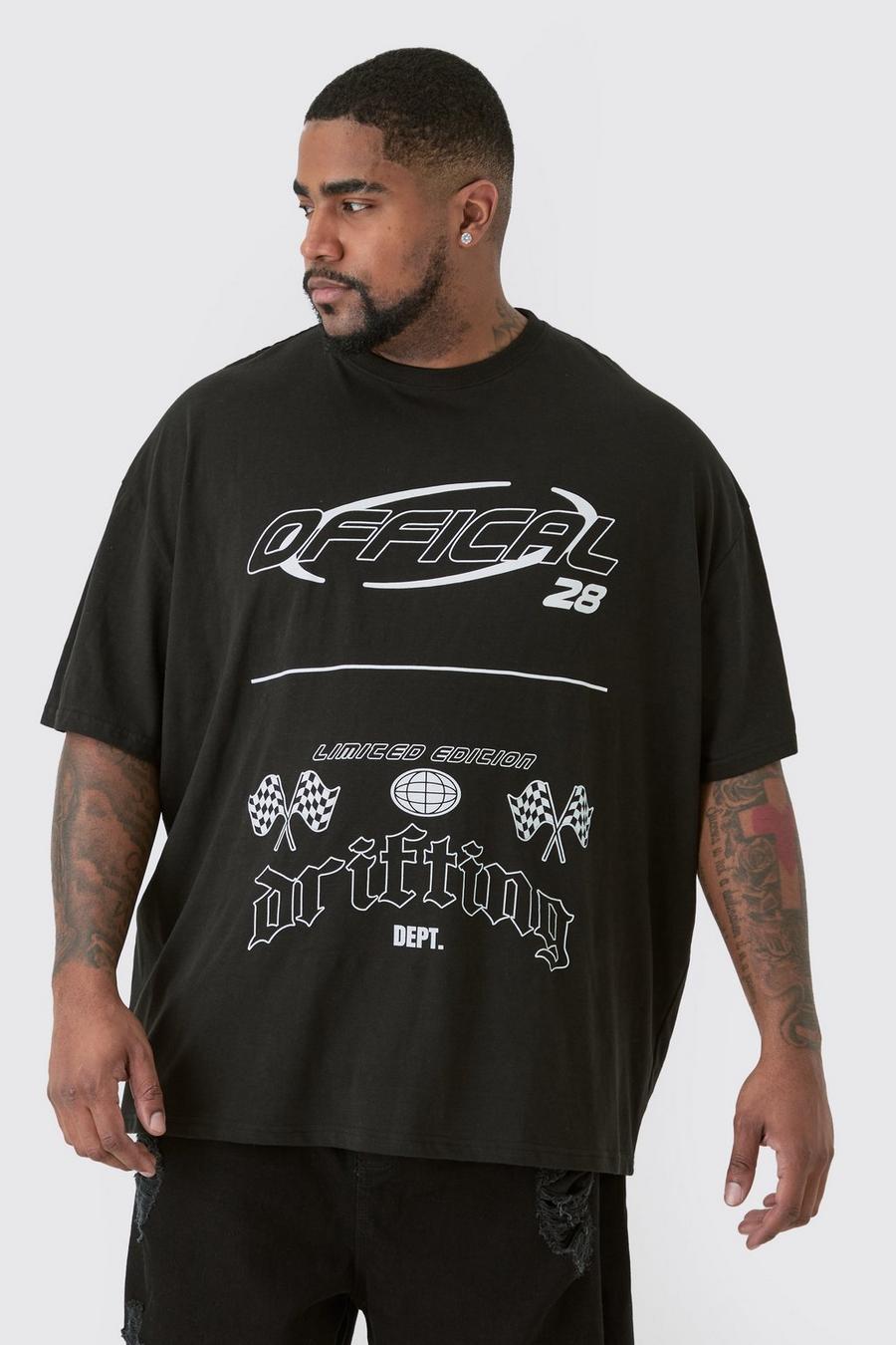 Camiseta Plus con estampado gráfico de motociclismo monocromático, Black image number 1