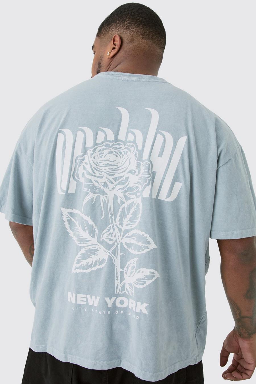 Plus Rose Graphic Back Print T-shirt, Grey