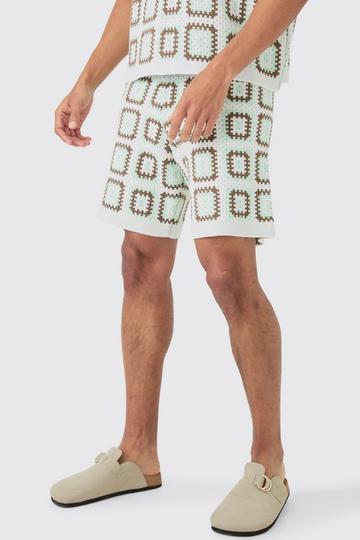 Sage Green Relaxed Crochet Knit Short