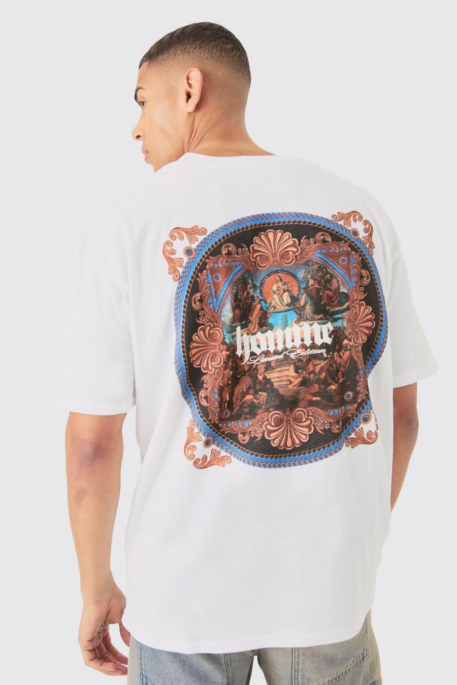 Camiseta oversize con estampado gráfico renacentista en la espalda, White image number 1