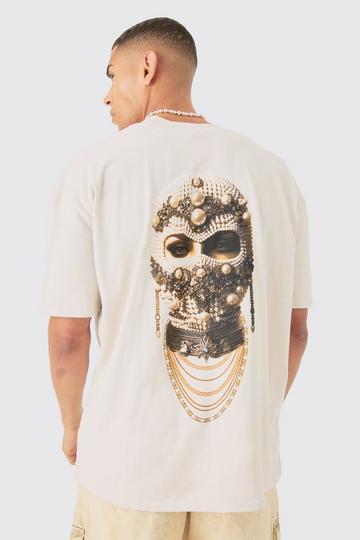 Oversized Washed Jewel Mask Back Print T-shirt ecru