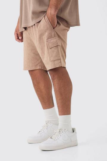 Plus Washed Relaxed Jersey Cargo Shorts chocolate