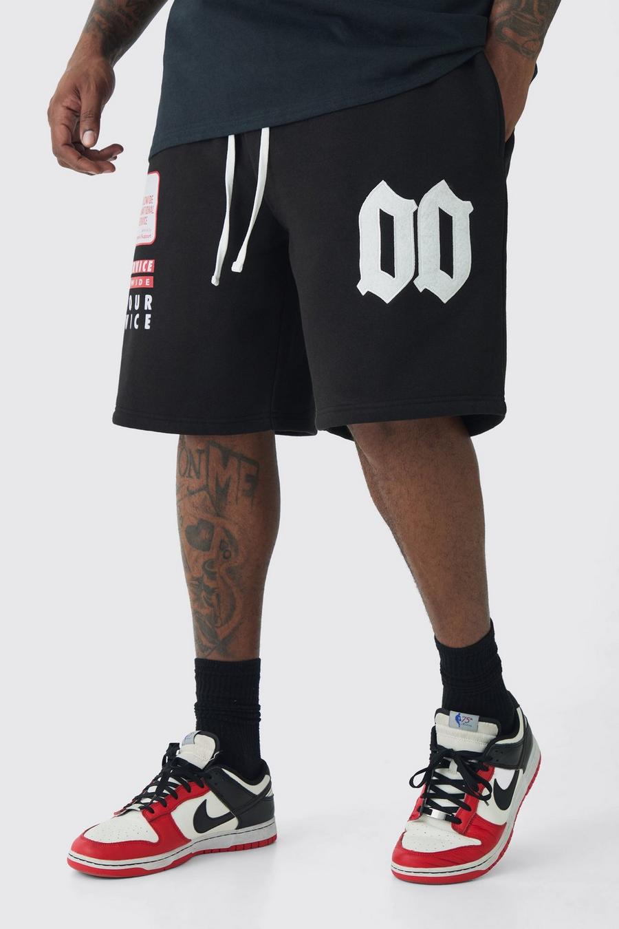 Black Plus Basketball Washed Applique Moto Printed Shorts image number 1