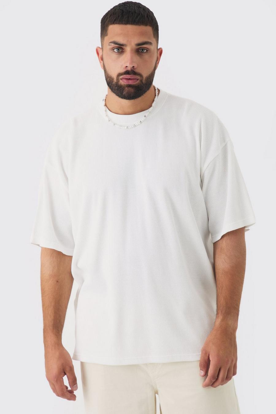White Plus Oversize t-shirt med våfflad struktur