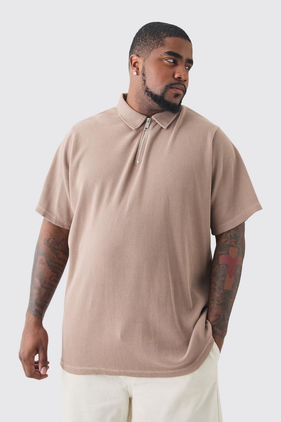 Taupe Plus Waffle Polo image number 1