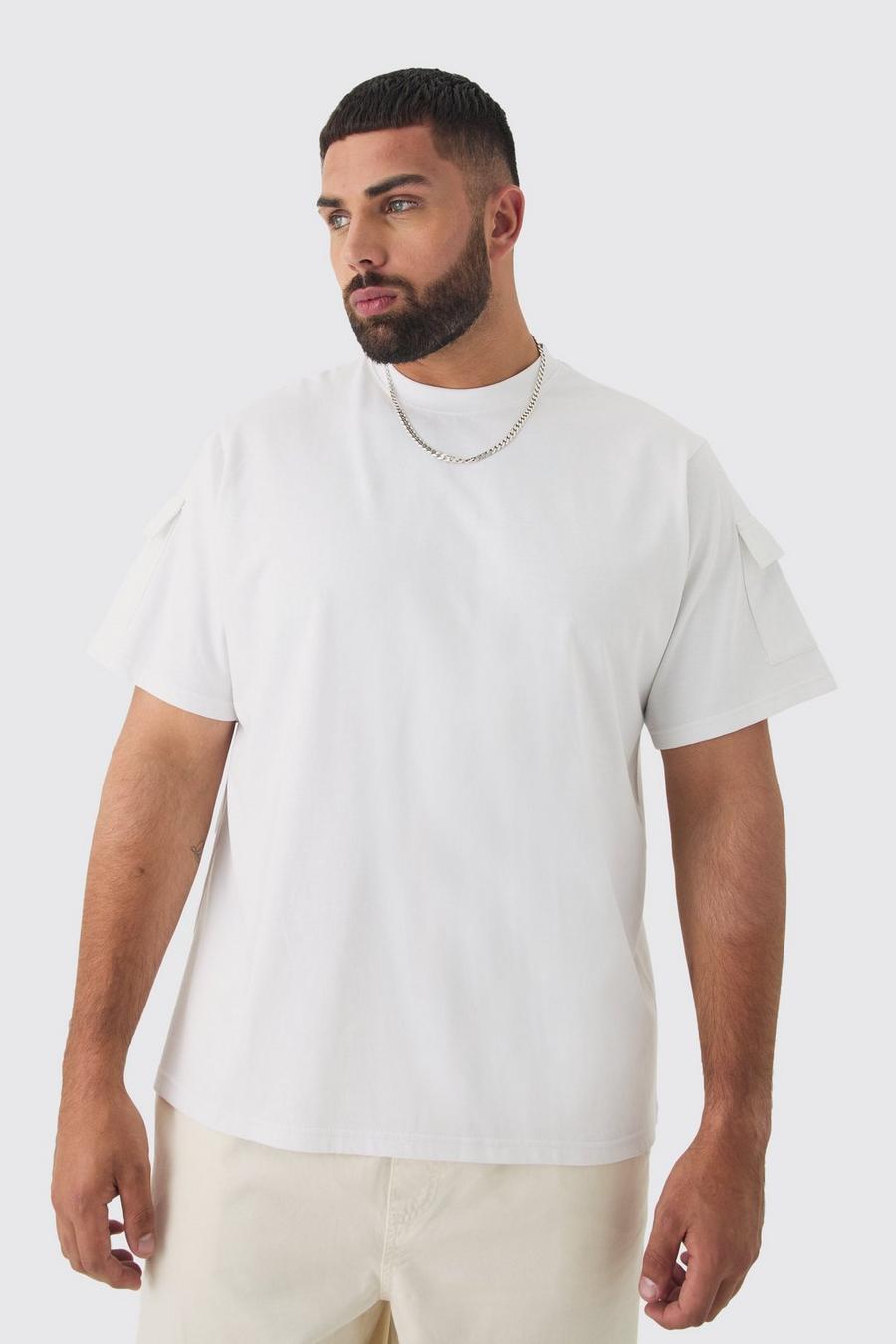 T-shirt Plus Size con tasche Utility, White