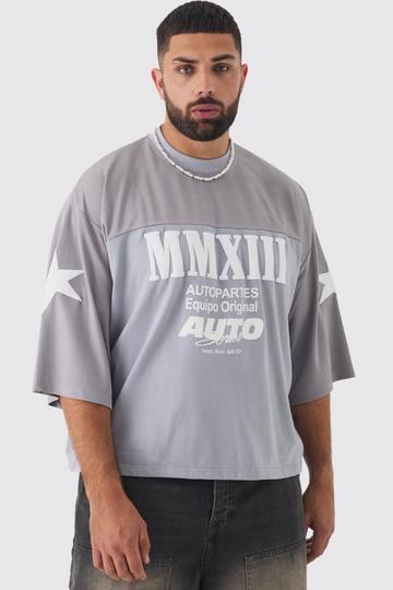 Plus Oversized Boxy Moto T-Shirt Met Halve Mouwen grey