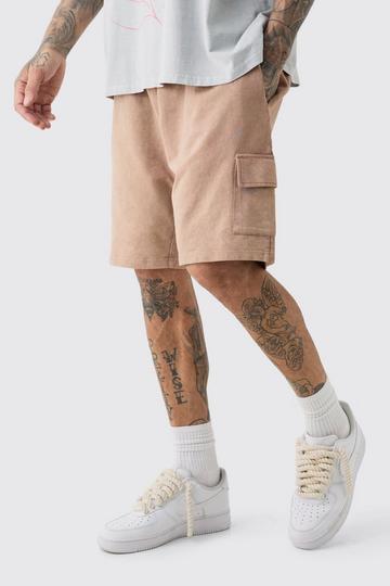 Tall Washed Relaxed Jersey Cargo Shorts chocolate