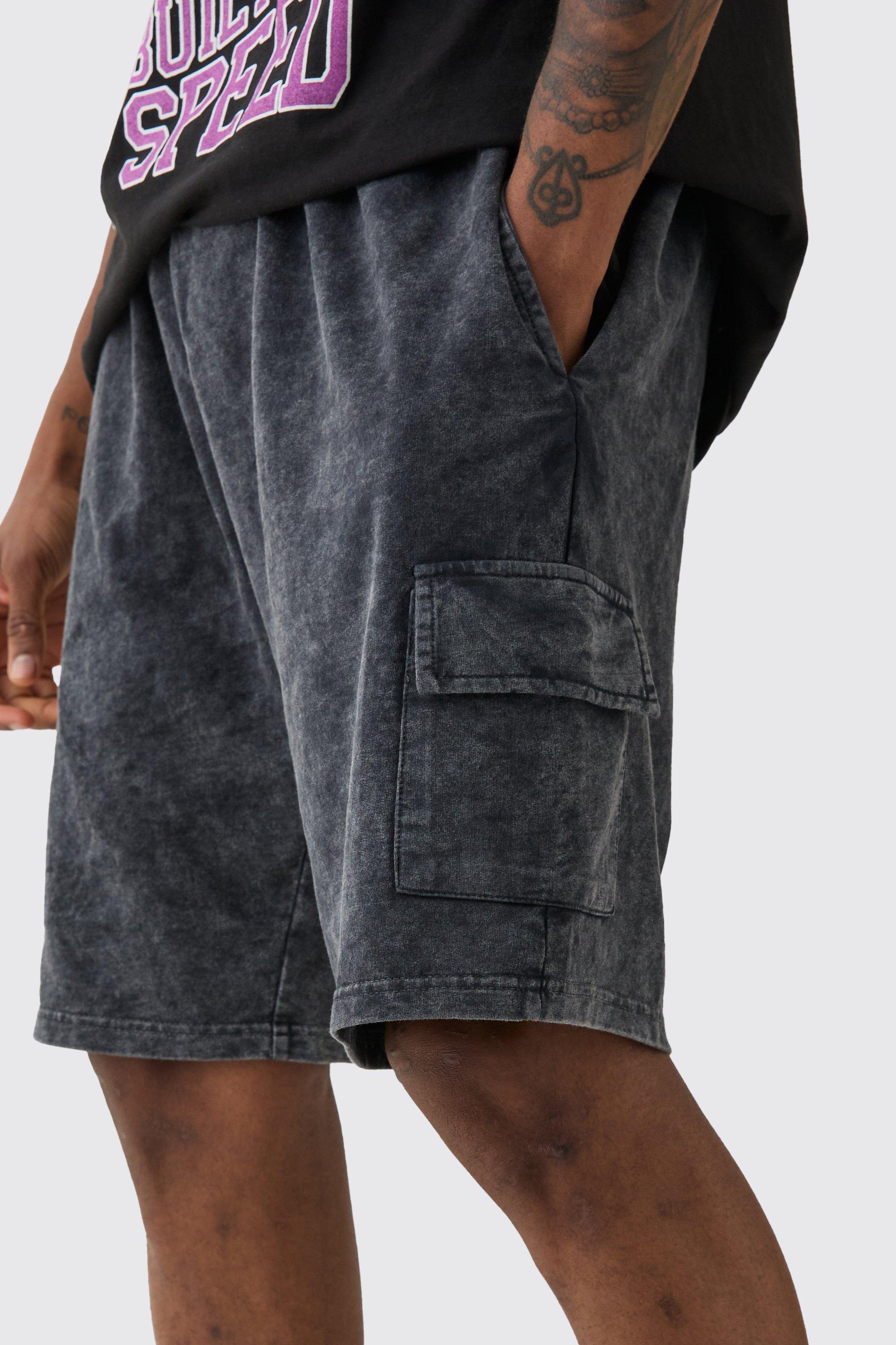 Tall Washed Relaxed Jersey Cargo Shorts