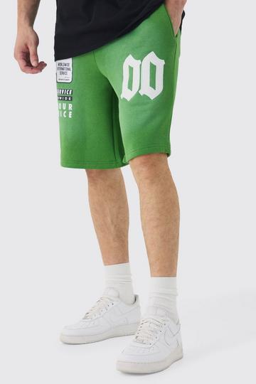 Tall Basketball Washed Applique Moto Printed Shorts green