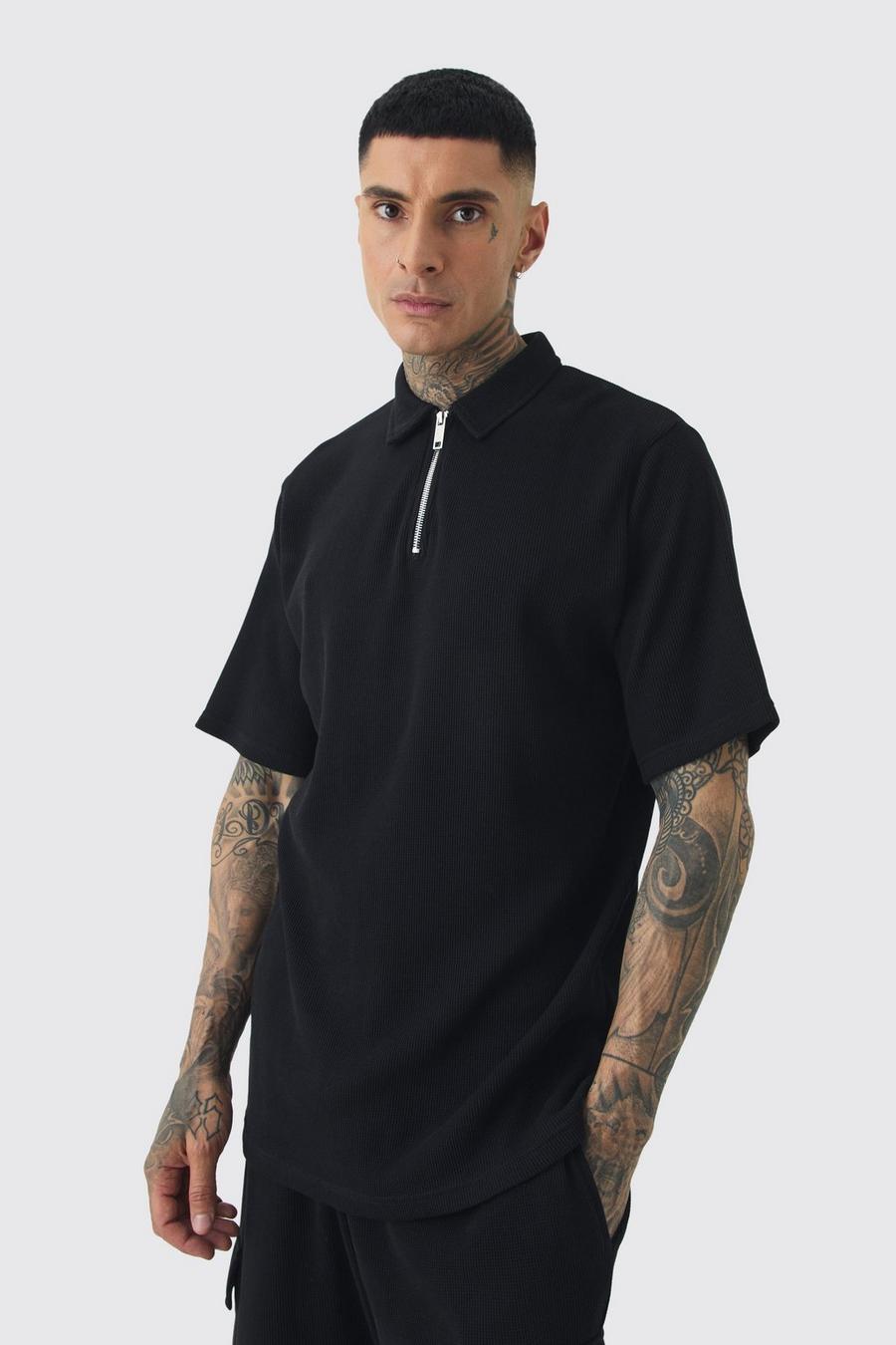 Black Tall Waffle Polo image number 1