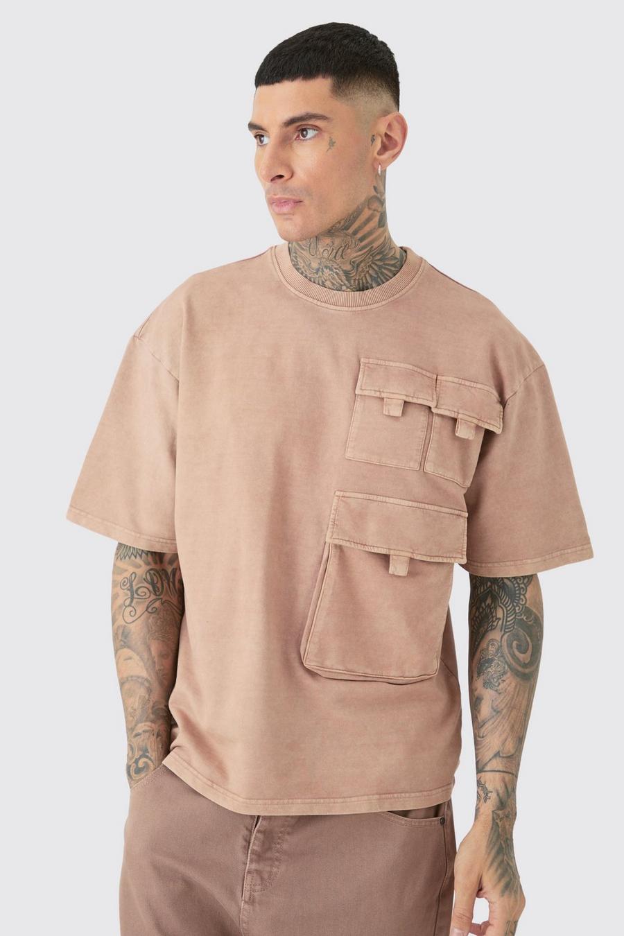 Chocolate Tall Washed Utility Pocket T-shirt image number 1